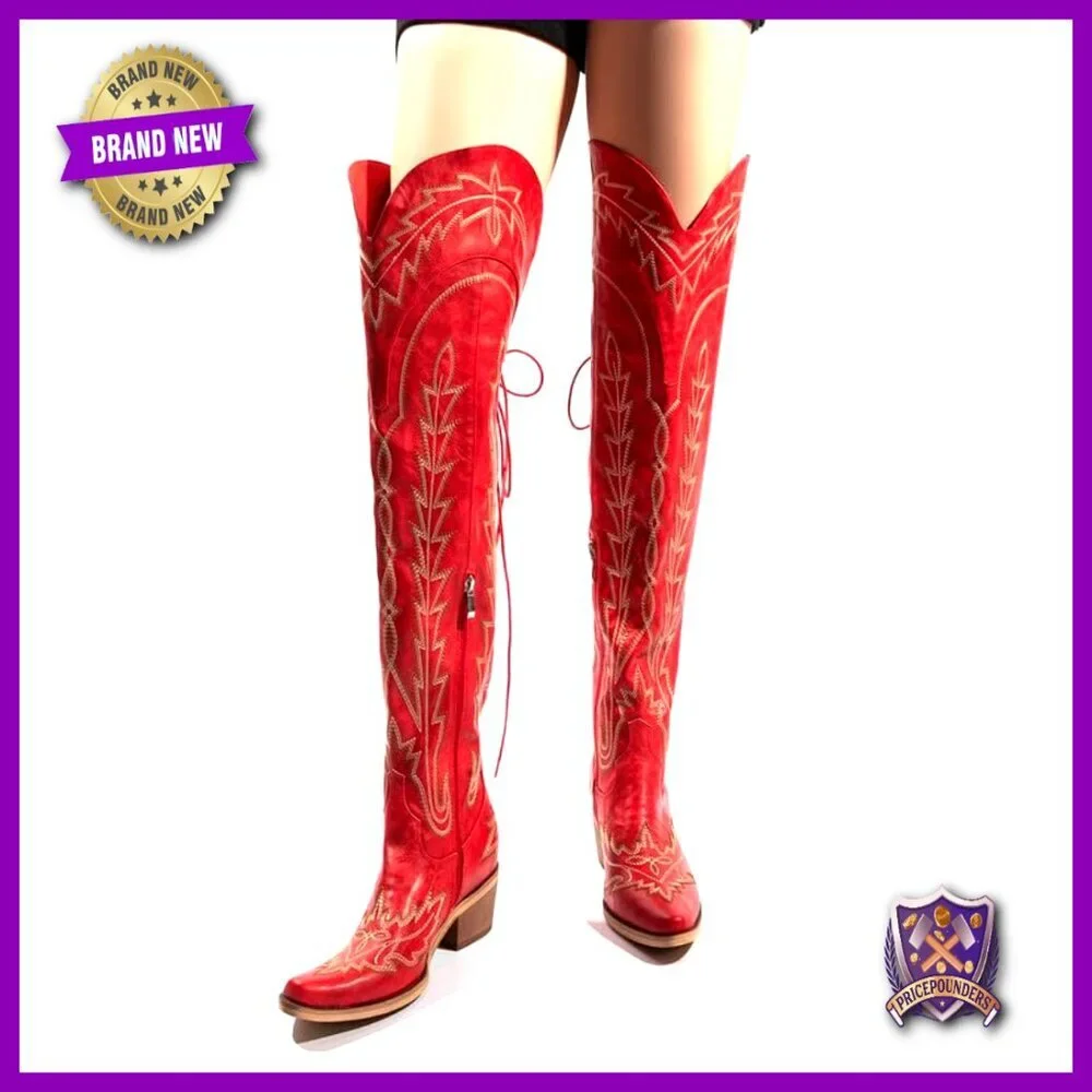Thigh High Cowgirl Boots Wide Calf Western Embroidered Over The Knee Boots